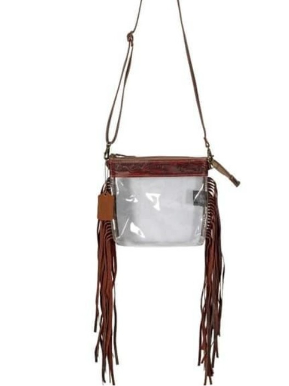 Clear Fringe Crossbody Bag in Brown